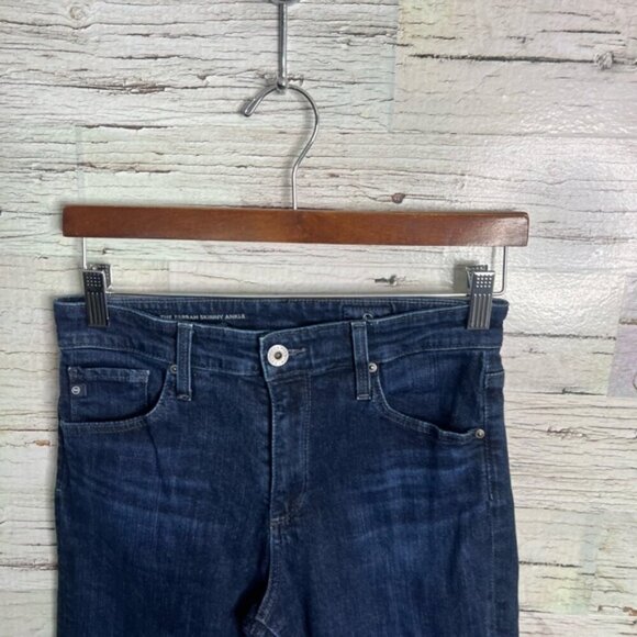 AG Adriano Goldschmied The Farrah High-rise Skinny Ankle Raw Hem Blue Jeans, 27 - Picture 3 of 9